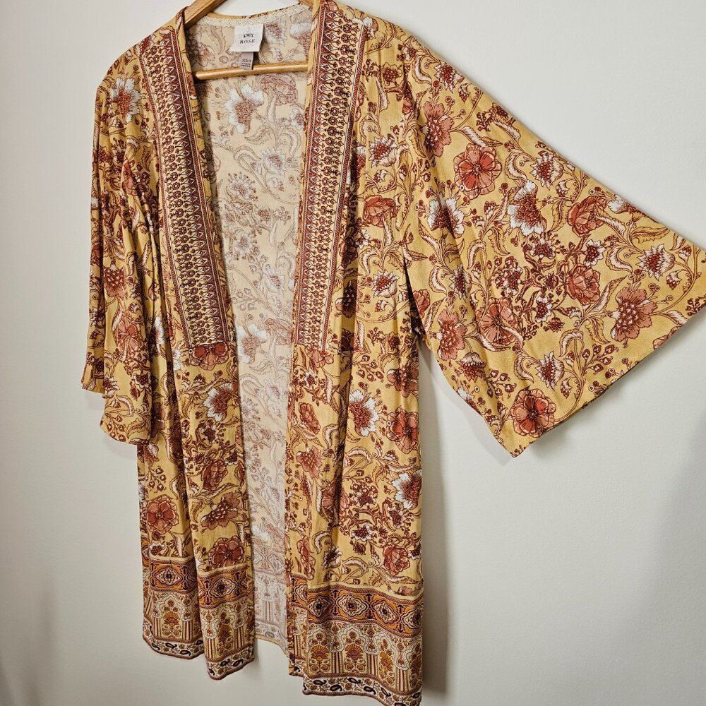 LIKE NEW KNOX ROSE BOHO FLORAL OPEN LONG KIMONO TOP SIZE XS/SMALL